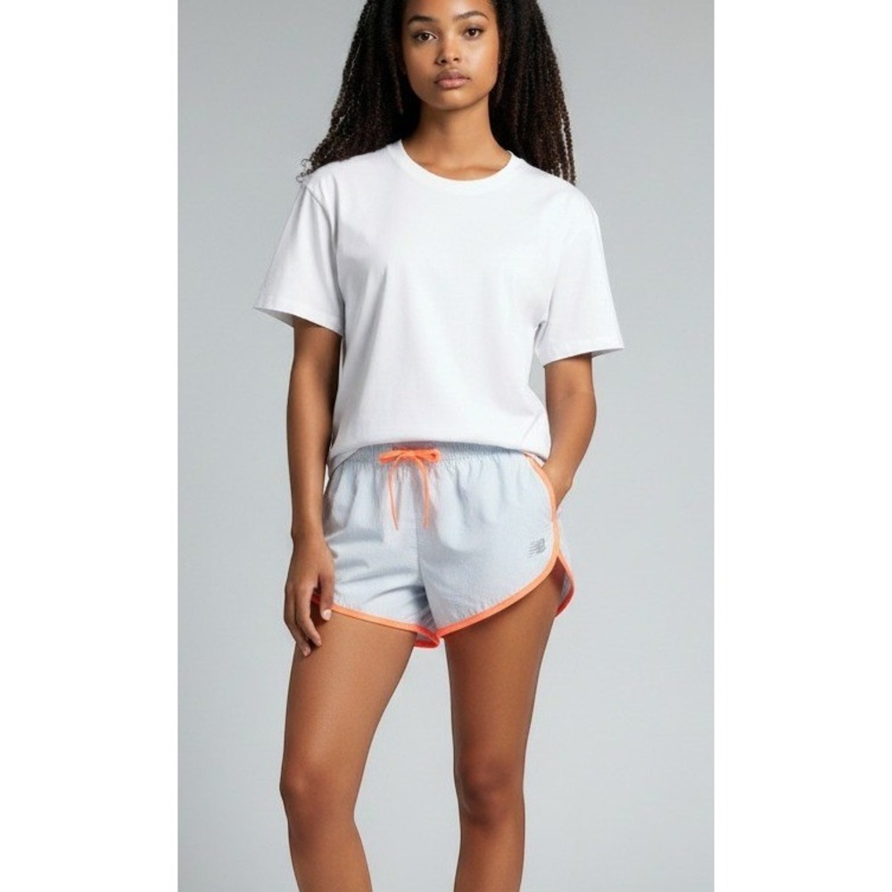 New Balance Womens Running Shorts Blue Orange Mesh Built In Brief Size L
